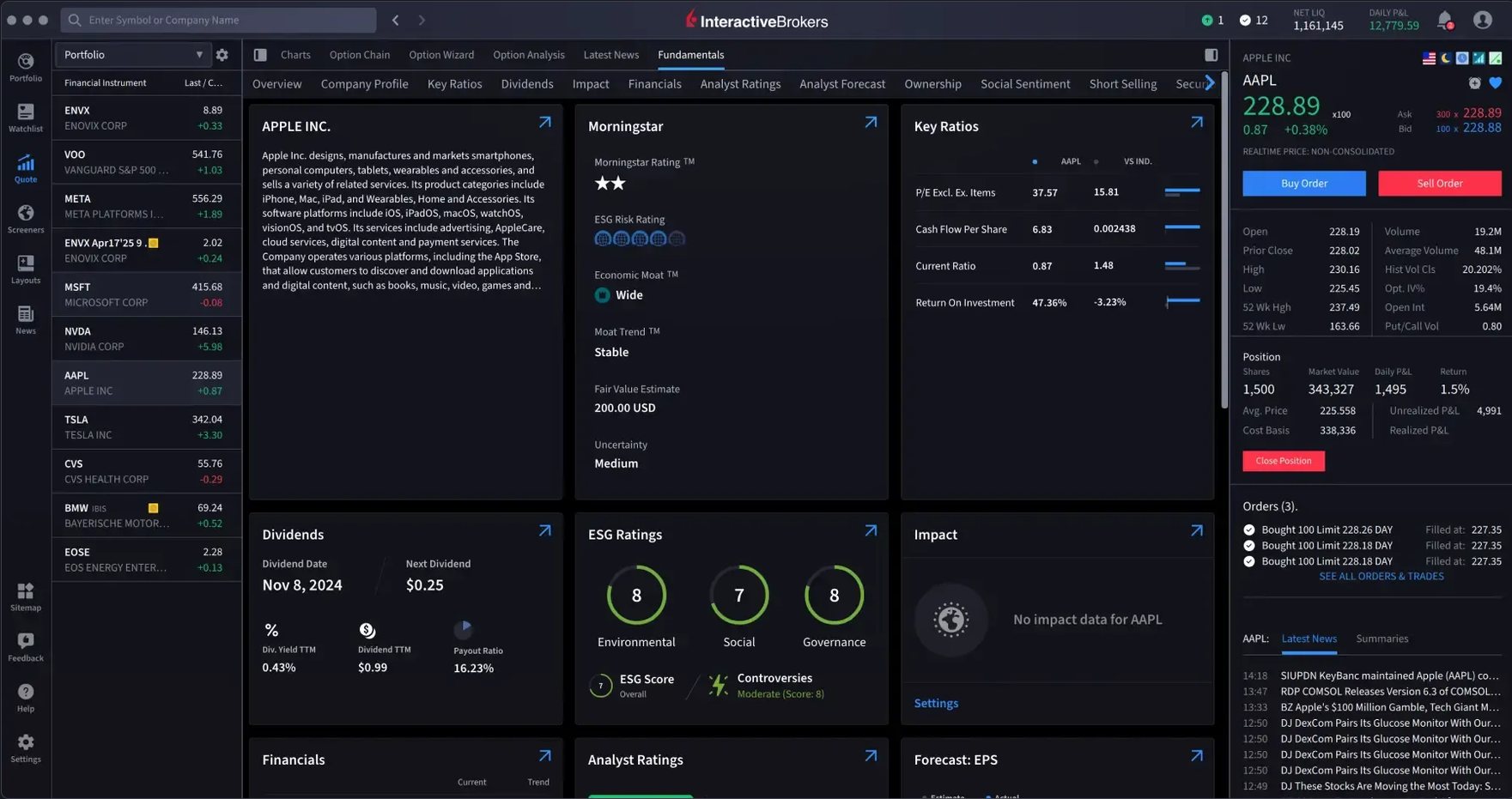 IBKR Desktop — Fundamentals & research